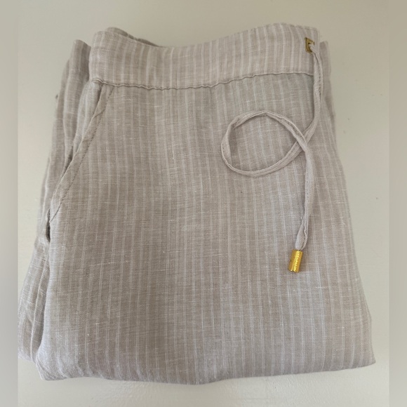 Ellen Tracy Linen Drawstring Pants | Size Small | Coastal Beige Wide Leg - Picture 7 of 8